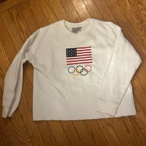 White Sweatshirt with USA Flag and Olympic Rings